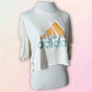 Adidas, Raw Hem, Sleeve & Side Fringe, Crop Top, Casual Tee